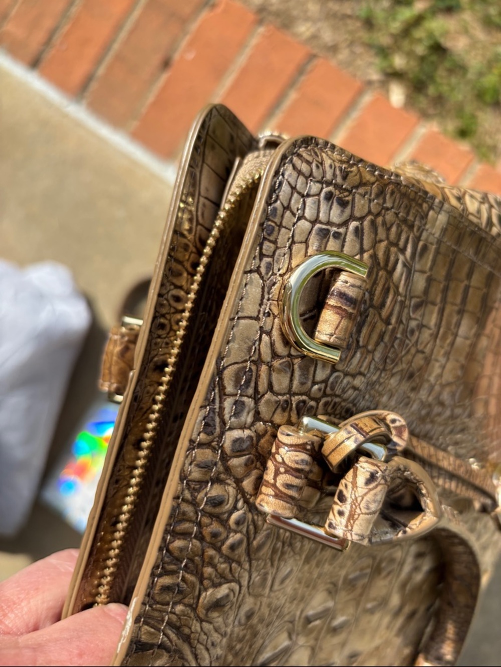 Brahmin Croc-Embossed Satchel Handbag - Brown - Picture 12 of 15